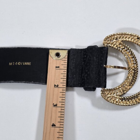 Vintage Textured Belt Womens L Black Gold Black Tone Metal Buckle Whimsigoth Y2K - Picture 8 of 15